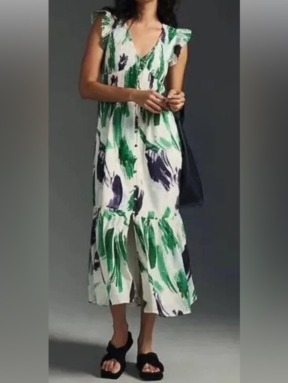 Anthropologie Peregrine Midi Dress in Paintbrush Strokes Green